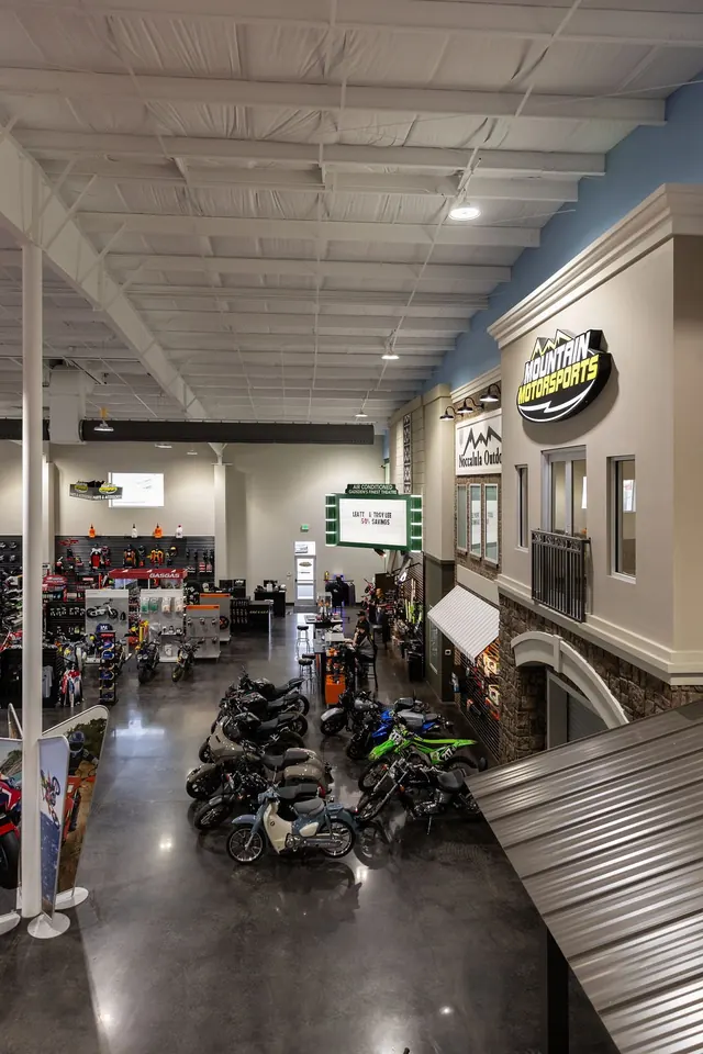 Mountain Motorsports showroom under the mezzanine