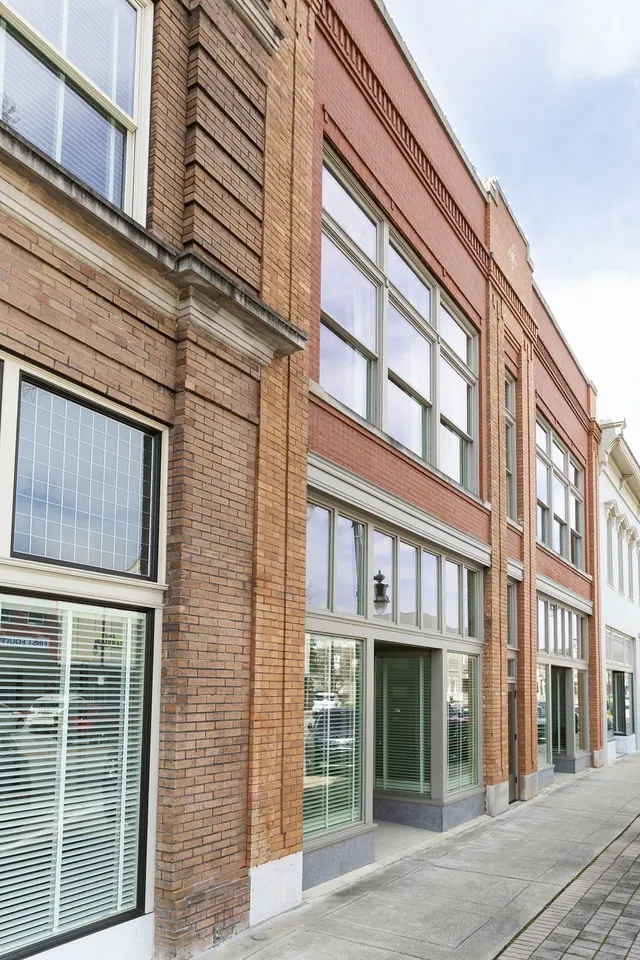 Historic brick storefronts of the Life Insurance Company of Alabama building