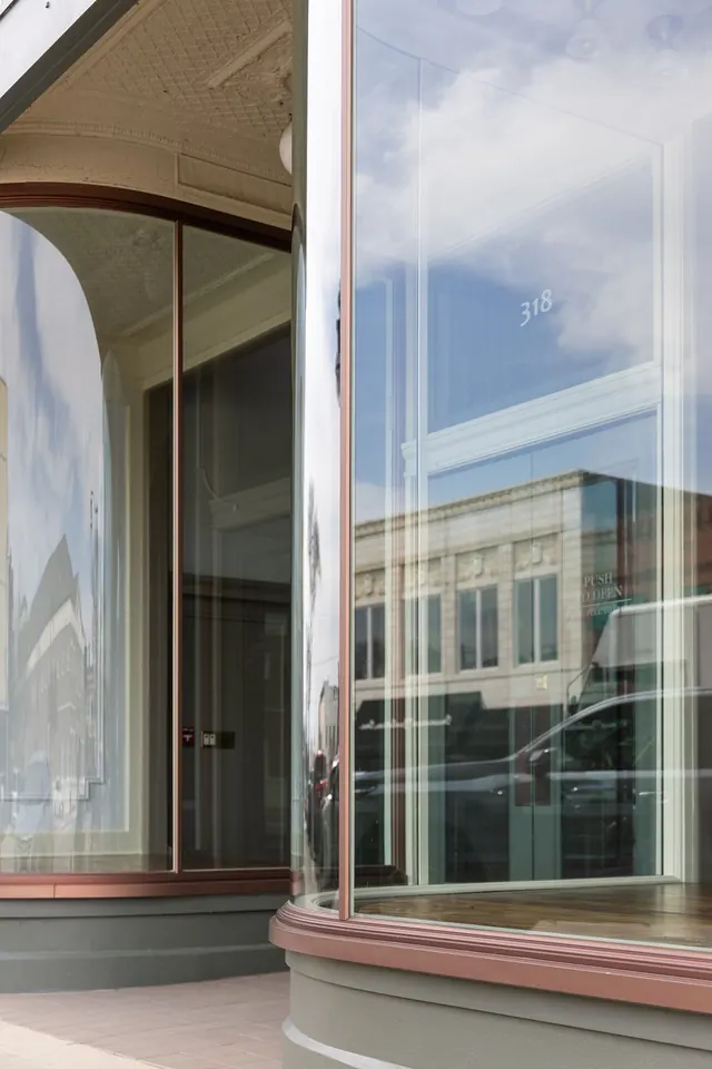 Corner window looking out on downtown Gadsden