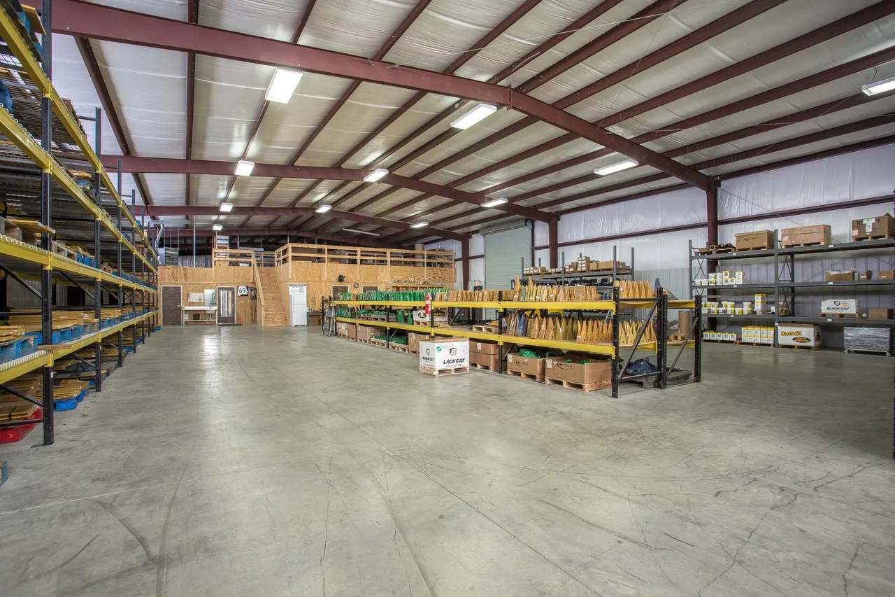 Racks of parts in the Batey & Sanders warehouse