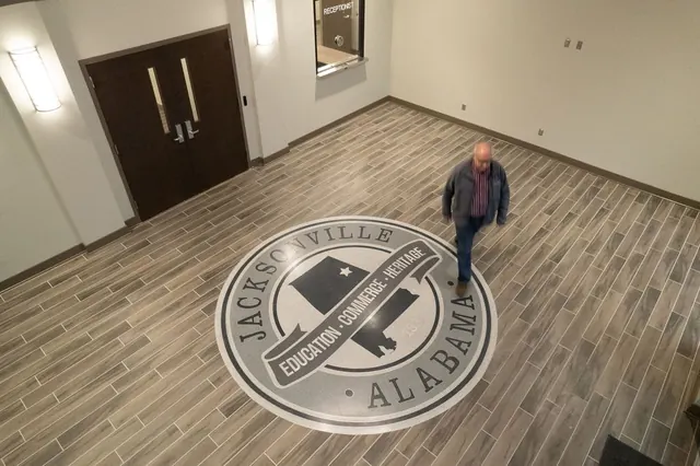 The Jacksonville seal set into the lobby floor of City Hall