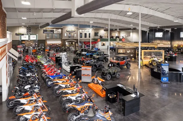 Rows of motorcycles across the Mountain Motorsports showroom