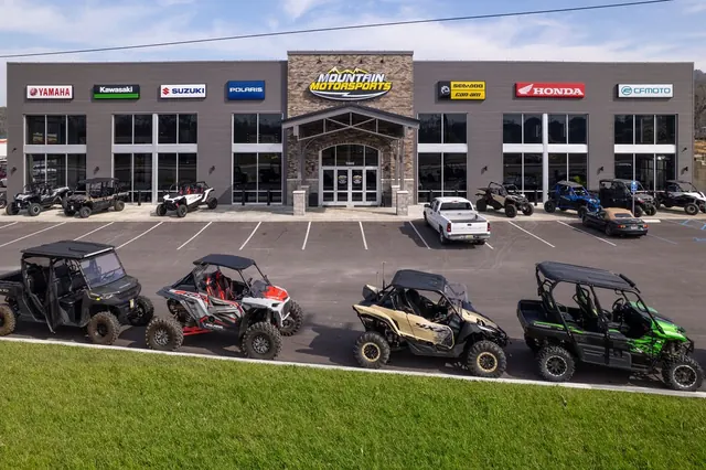 Mountain Motorsports storefront with side-by-sides lined up out front