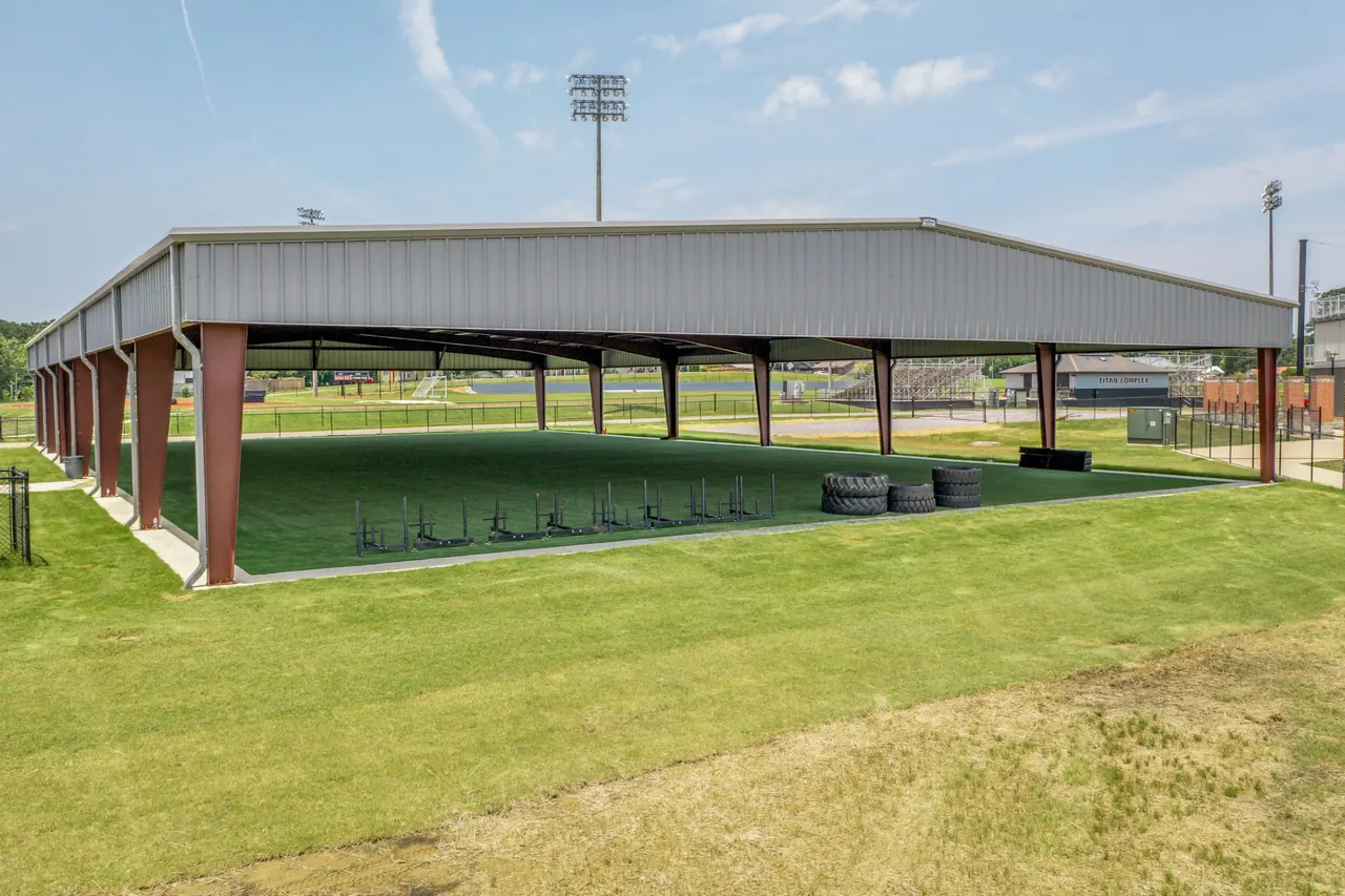 The covered turf training facility at Gadsden City High School