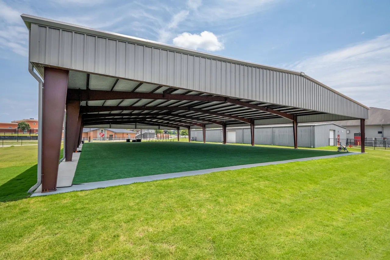 The training facility from the end, open on all sides