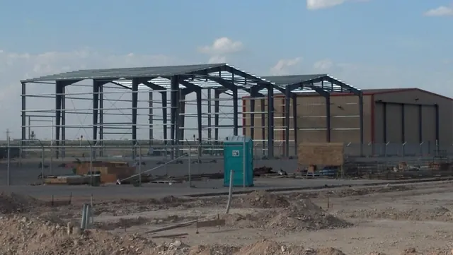 Steel frames for the hangars in Midland, Texas