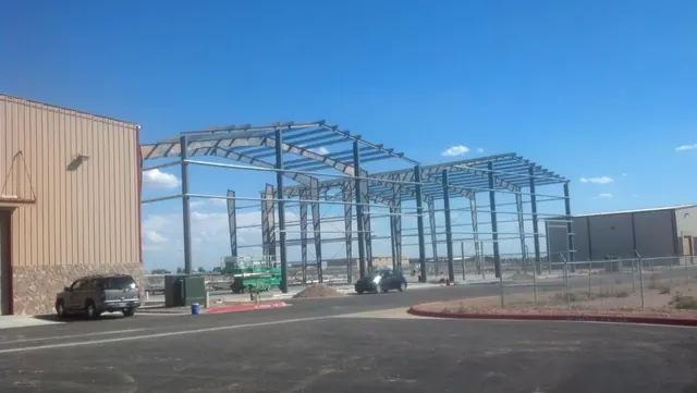Hangar frames standing on the slab