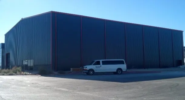 Finished blue metal hangar